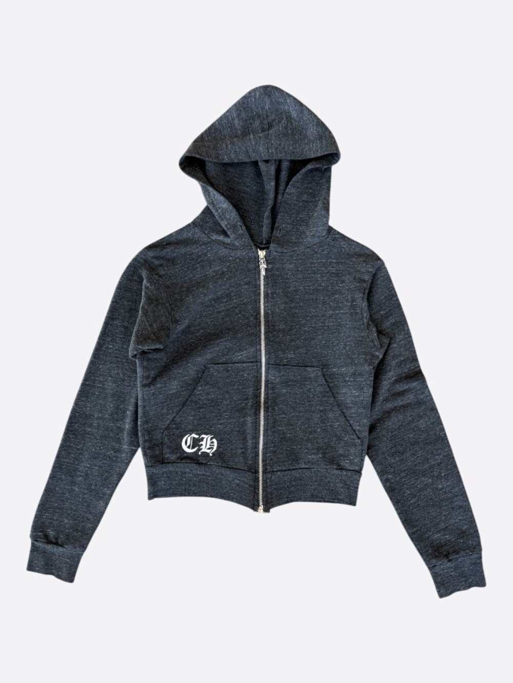 Chrome Hearts Grey & White Cross Logo Women's Zip Up Hoodie